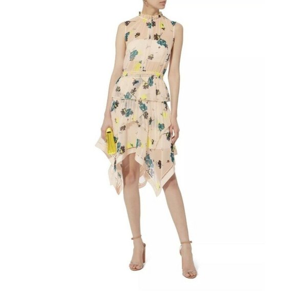 Self-Portrait Asymmetric High Neck Floral Dress 0 - Picture 5 of 12